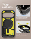 ACS11860 - Pixel 11 Pro  Tough Armor (Mag Fit) Gunmetal interior view highlighting Air Cushion Technology, Extreme Protection Foam, and the built in magnetic ring.