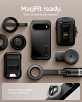 ACS11453 - Pixel 11 Pro XL Tough Armor (Mag Fit) Black case shown with compatible magnetic accessories including a ring grip, wallet, charger, and car mount.