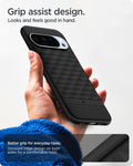 ACS09731 - Pixel 10 Pro XL Case Parallax (MagFit) in black showing the grip assist design. Looks and feels good in hand. Better grip for everyday-tasks. Grooved ridge design on both sides for a comfortable hold