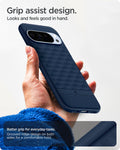 ACS09733 - Pixel 10 Pro XL Case Parallax (MagFit) in midnight blue showing the grip assist design. Looks and feels good in hand. Better grip for everyday-tasks. Grooved ridge design on both sides for a comfortable hold