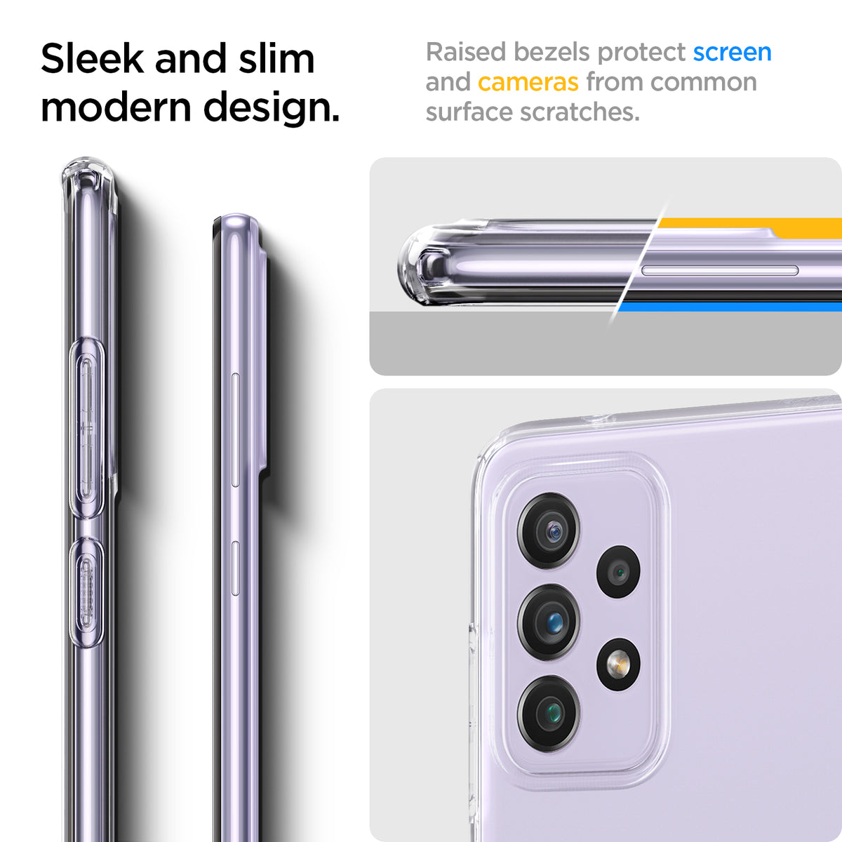 ACS02325 - Galaxy A72 Case Liquid Crystal in Crystal Clear sleek and slim modern design. Raised bezels protect screen and cameras from common surface scratches.