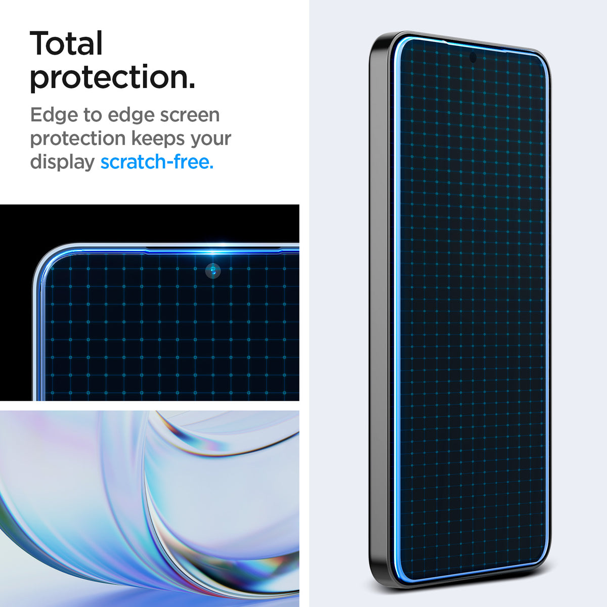 AGL07627 - Galaxy S24 GLAS.tR EZ Fit in Privacy showing the total protection. Edge to edge screen protection keeps your display scratch-free