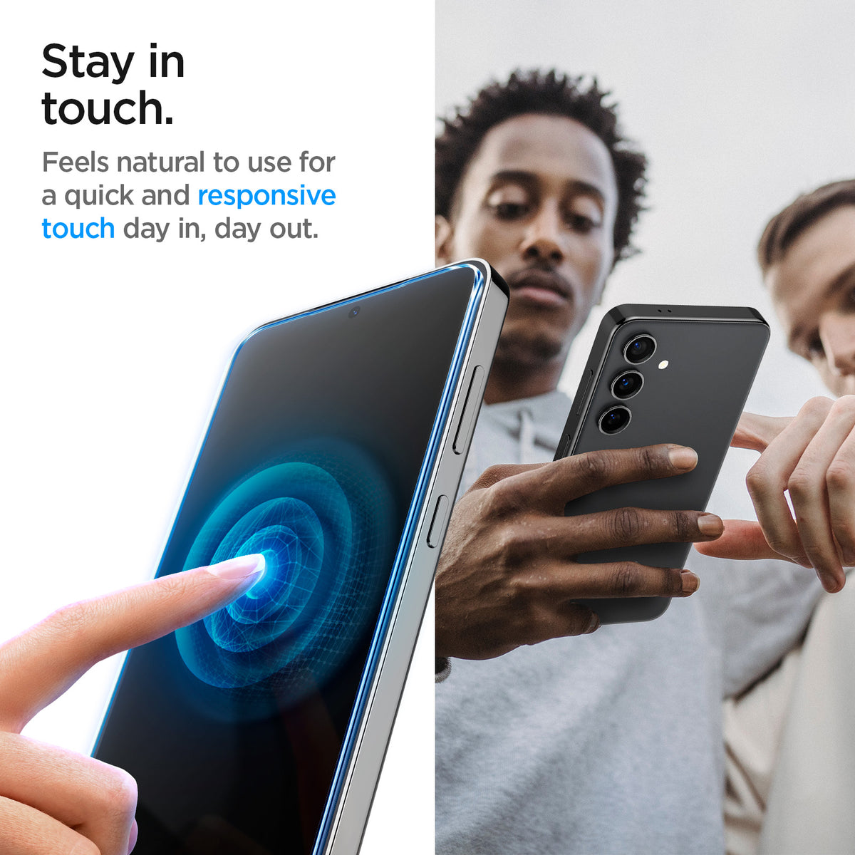 AGL07627 - Galaxy S24 GLAS.tR EZ Fit in Privacy showing the feels natural to use for a quick and responsive touch day in, day out