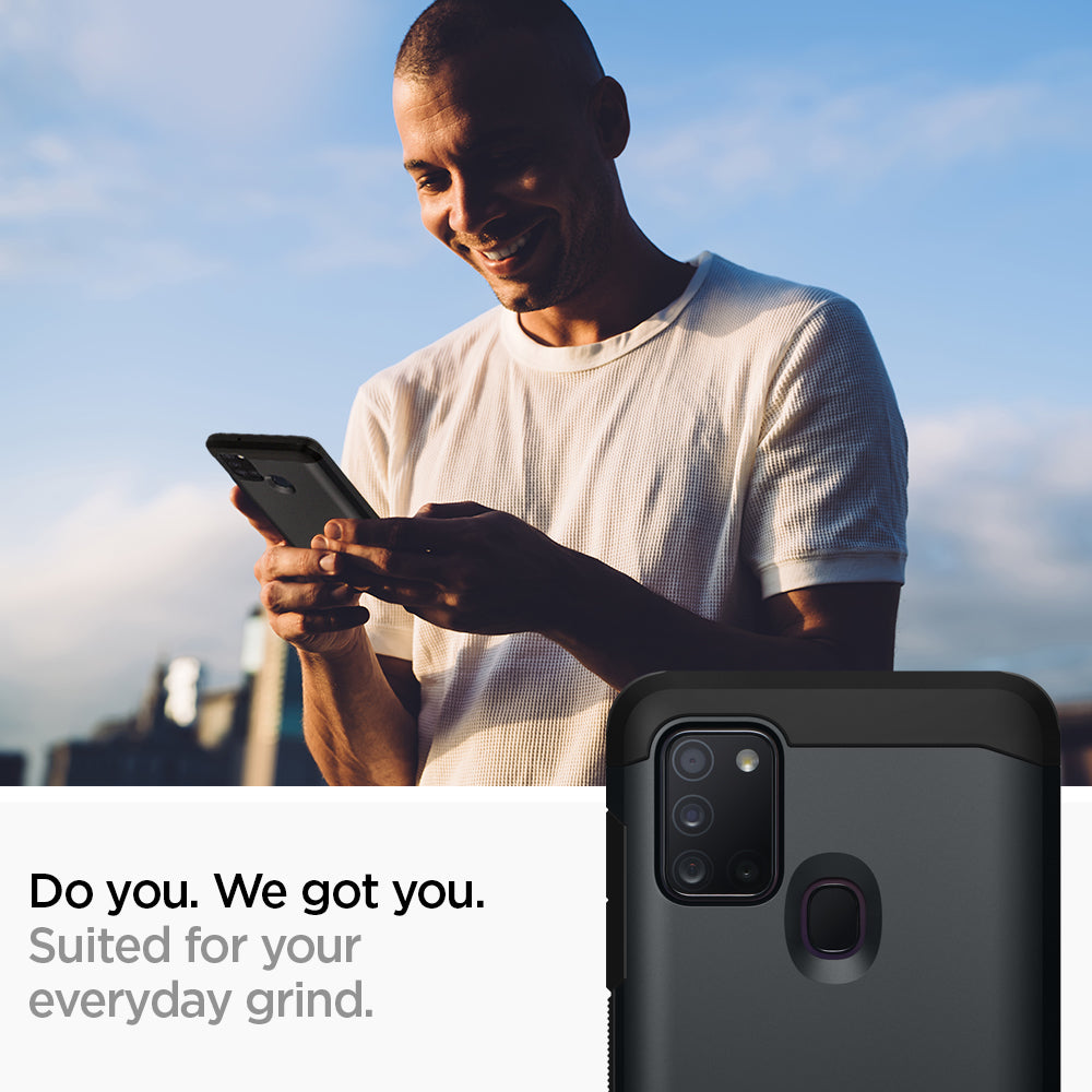 ACS00977 - Galaxy A21s Case Tough Armor in Metal Slate showing how it is  suited to your everyday grind