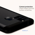 ACS00977 - Galaxy A21s Case Tough Armor in Metal Slate showing the camera protection. Lifted edges prevent surface scratches with raised lip