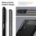 ACS03046 - Galaxy A32 5G Case Rugged Armor in Matte Black showing the sleek and slim modern design. Raised bezels protect screen and cameras from common surface scratches