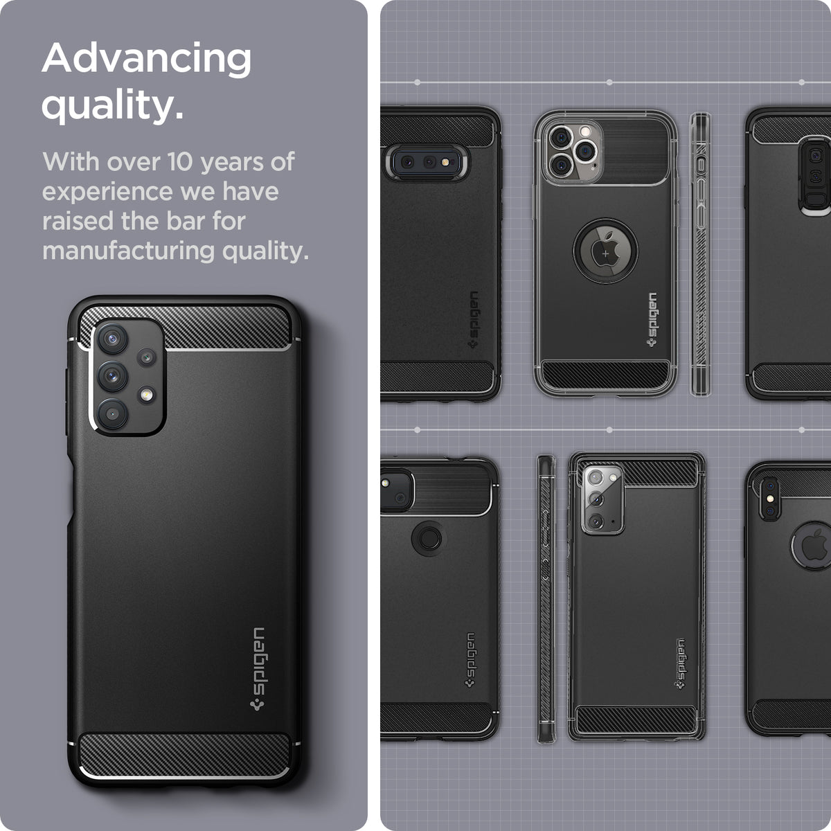 ACS03046 - Galaxy A32 5G Case Rugged Armor in Matte Black showing  advancing quality. With over 10 years of experience we have raised the bar for manufacturing quality