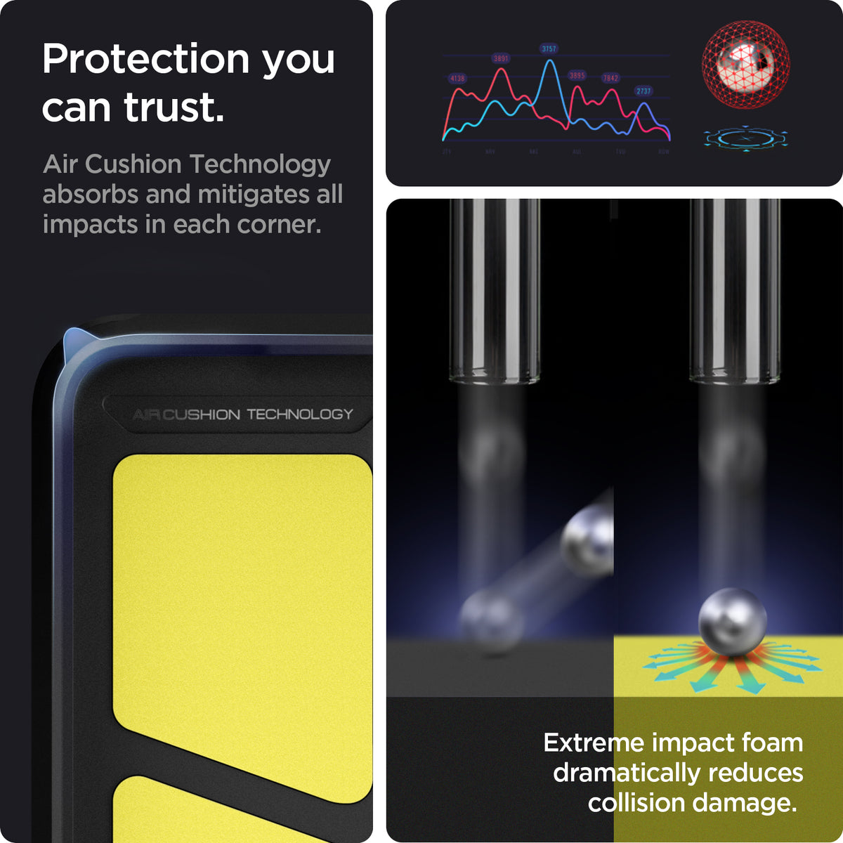ACS04319 - Galaxy A33 5G Case Tough Armor in Black showing the protection you can trust. Air Cushion Technology absorbs and mitigates all impacts in each corner. Extreme impact foam dramatically reduces collision damage