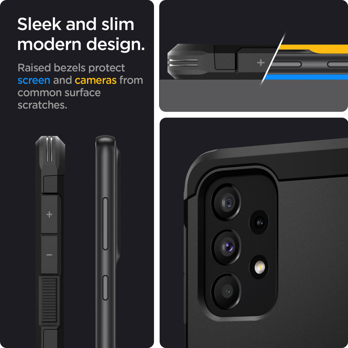 ACS04319 - Galaxy A33 5G Case Tough Armor in Black showing the sleek and slim modern design. Raised bezels protect screen and cameras from common surface scratches