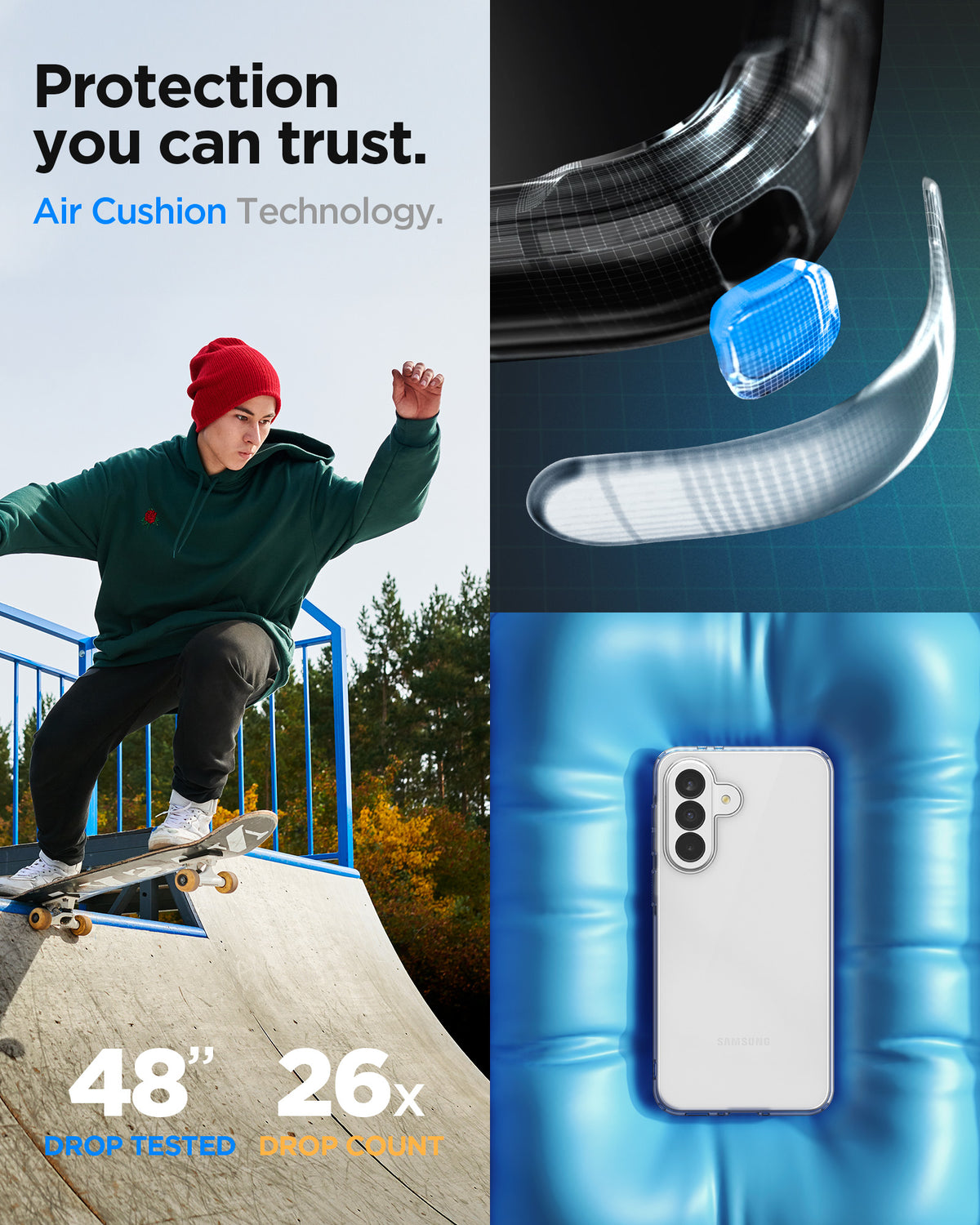 ACS11132 - Spigen Liquid Crystal Galaxy A37 5G Crystal Clear case with Air Cushion Technology, 48-inch drop tested 26 times
