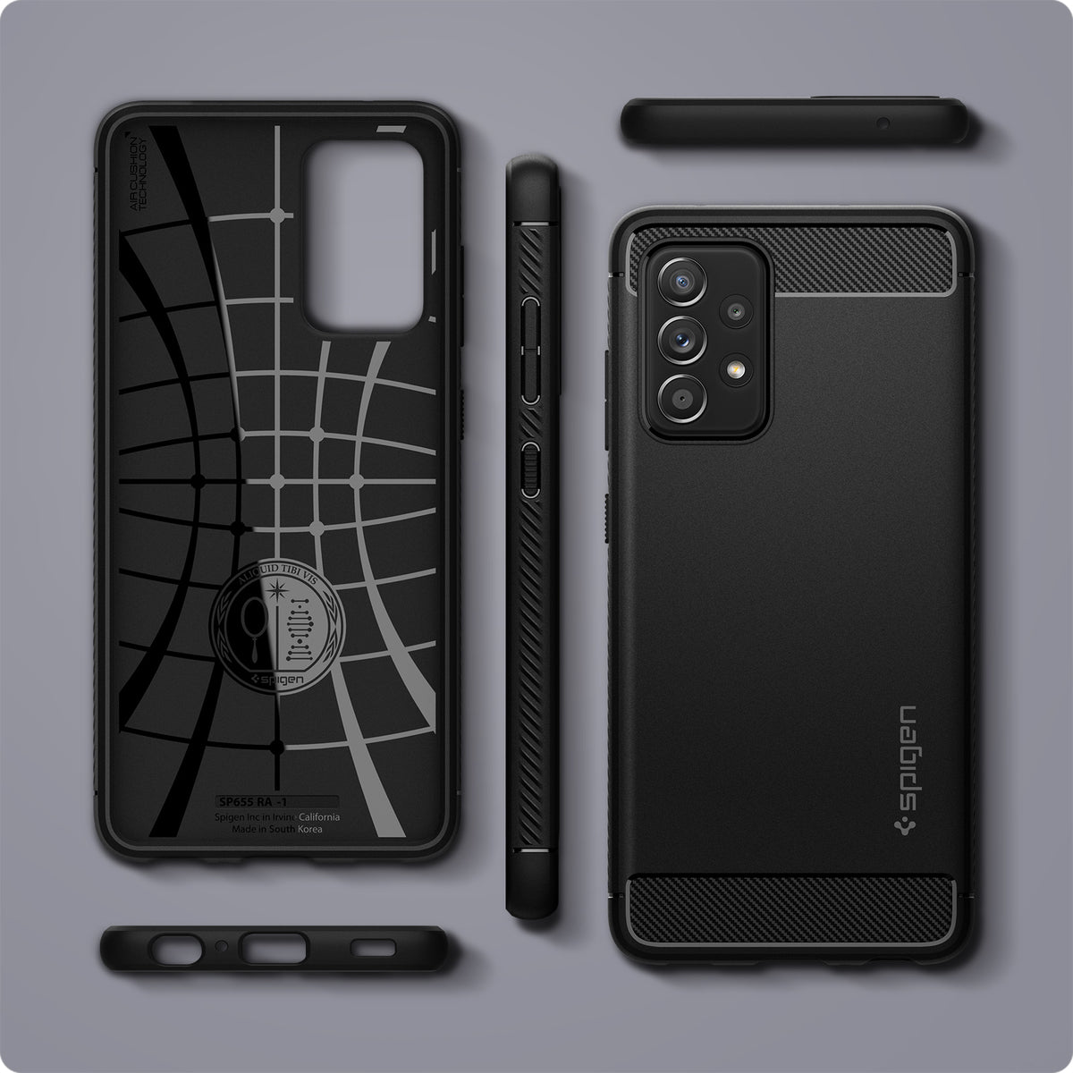 ACS02315 - Galaxy A52 Case Rugged Armor in Matte Black showing the back, inner, side, top and bottom