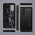 ACS06831 - Galaxy A25 5G Case Rugged Armor in Matte Black showing the back, inner, side, top and bottom