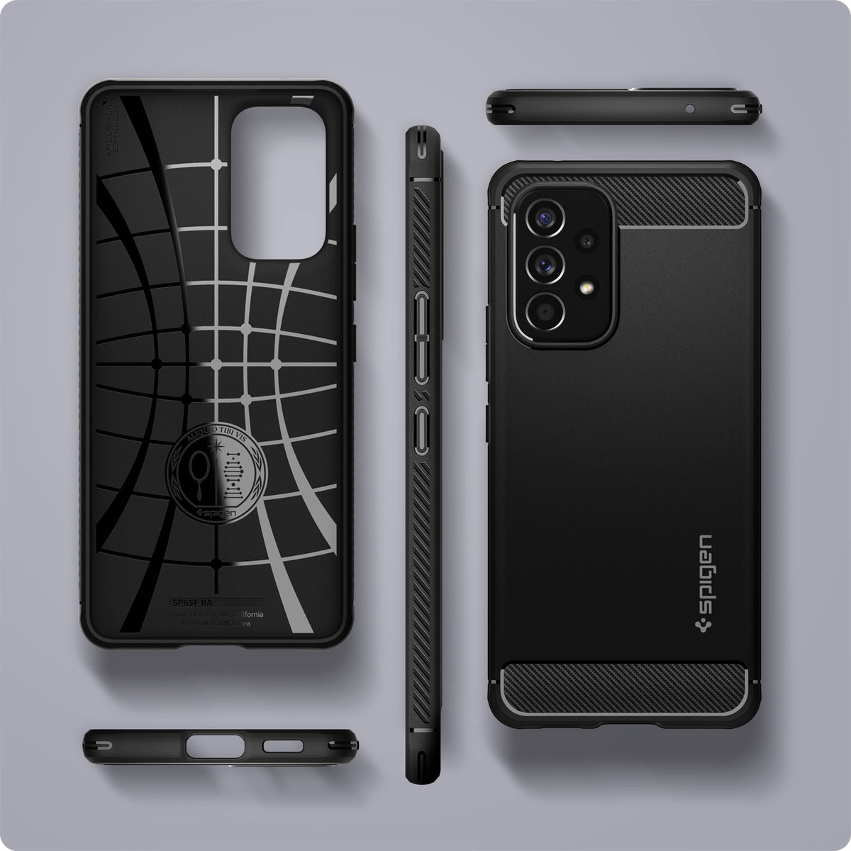 ACS04159 - Galaxy A53 5G Case Rugged Armor in Matte Black showing the inner, back, side, top and bottom
