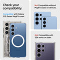 AFA09206 - Galaxy S25 Series Ultra Hybrid MagFit Wallet (MagFit) in Crystal Clear showing the compatibility. Compatible with Galaxy S25 Series MagFit cases. Not Compatible without MagFit cases on devices | Not Compatible with S24 series or older
