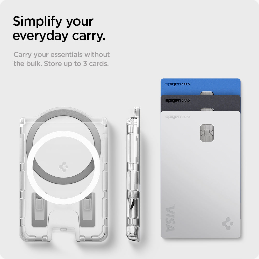 AFA09207 - Galaxy S25 Series Ultra Hybrid MagFit+ Wallet (MagFit) in Crystal Clear showing how to simply carry your essentials without the bulk.  Can store up to 3 cards