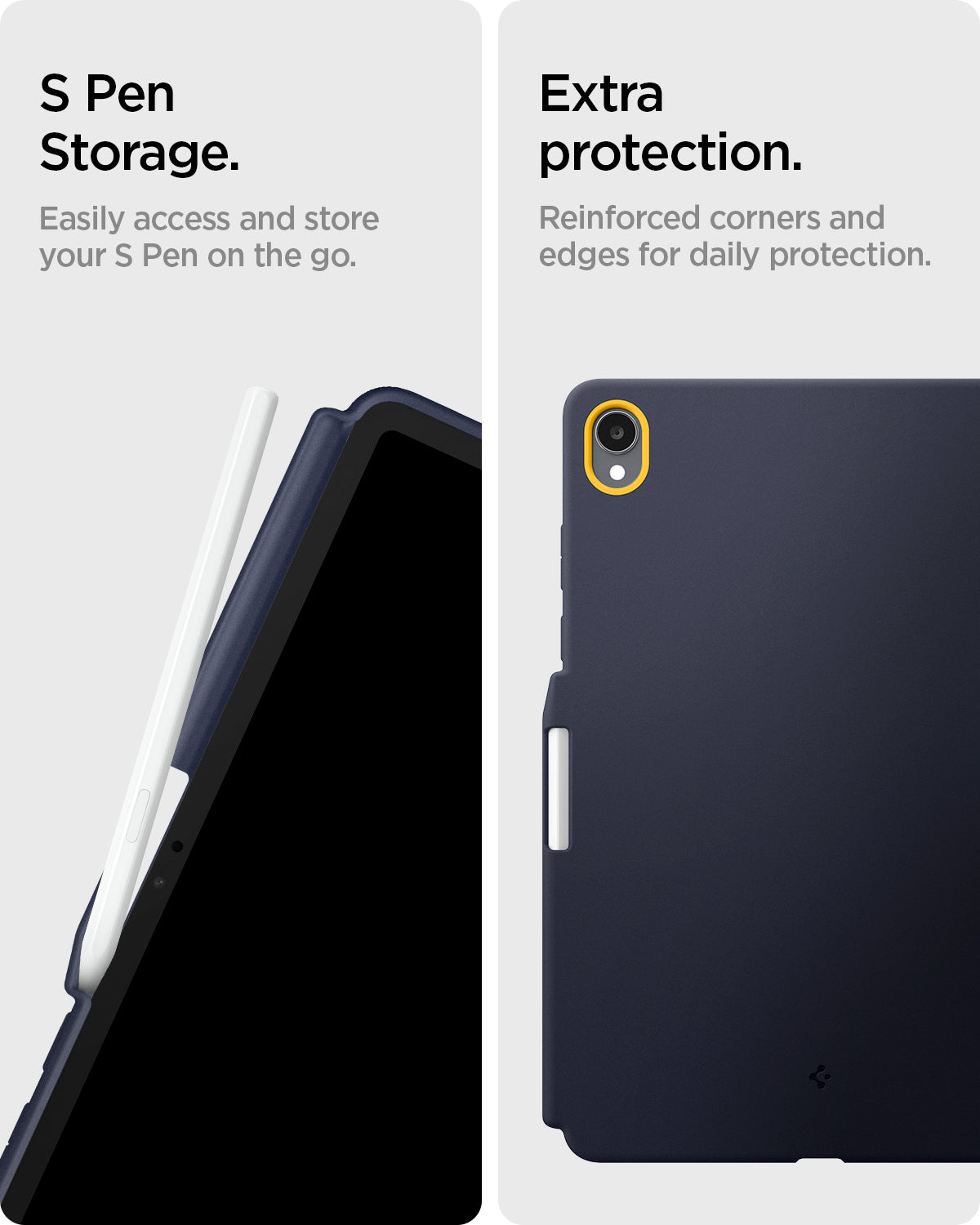 ACS10215 - Galaxy Tab S11 Nano Pop in Blueberry Navy showing S pen storage. Extra protection.