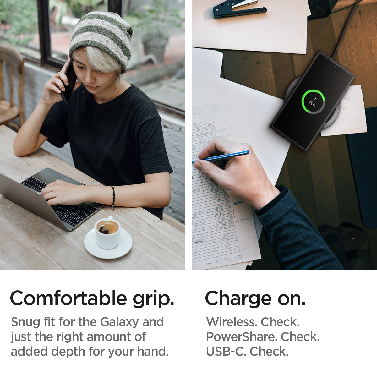 ACS03919 - Galaxy S22 Ultra 5G Case Ultra Hybrid in matte black  comfortable grip. snug fit for the galaxy and just the right amount of depth for your hand's comfort. charge on. powershare. wireless charge. USB-C cable.