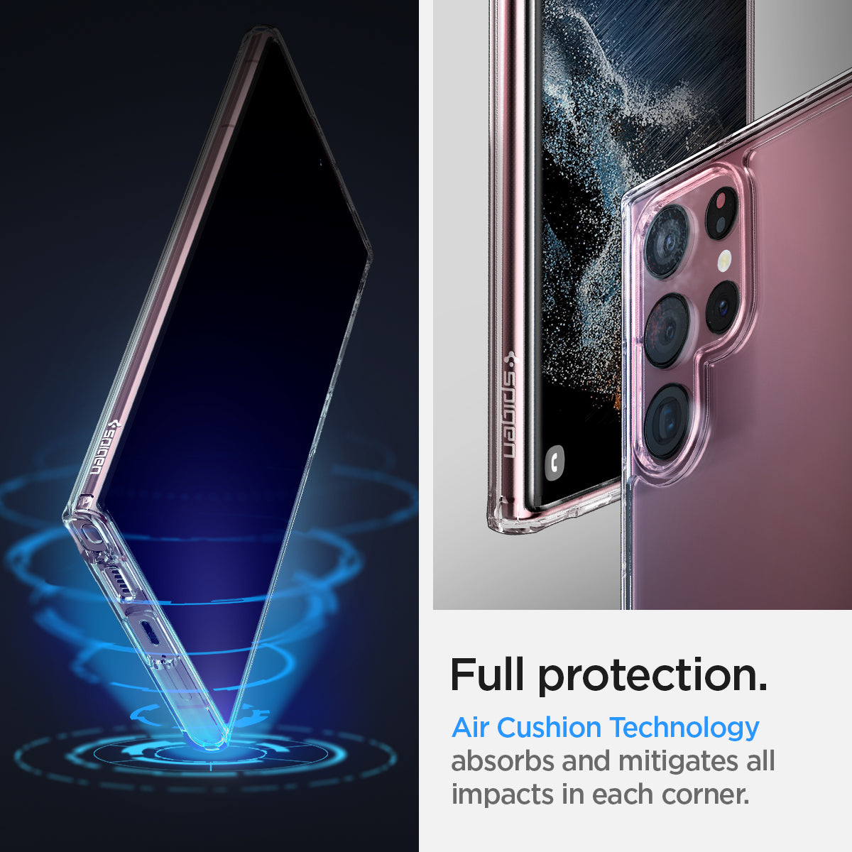 ACS03918 - Galaxy S22 Ultra 5G Case Ultra Hybrid in crystal clear full protection. Air cushion technology absorbs and mitigates all impacts in each corner.