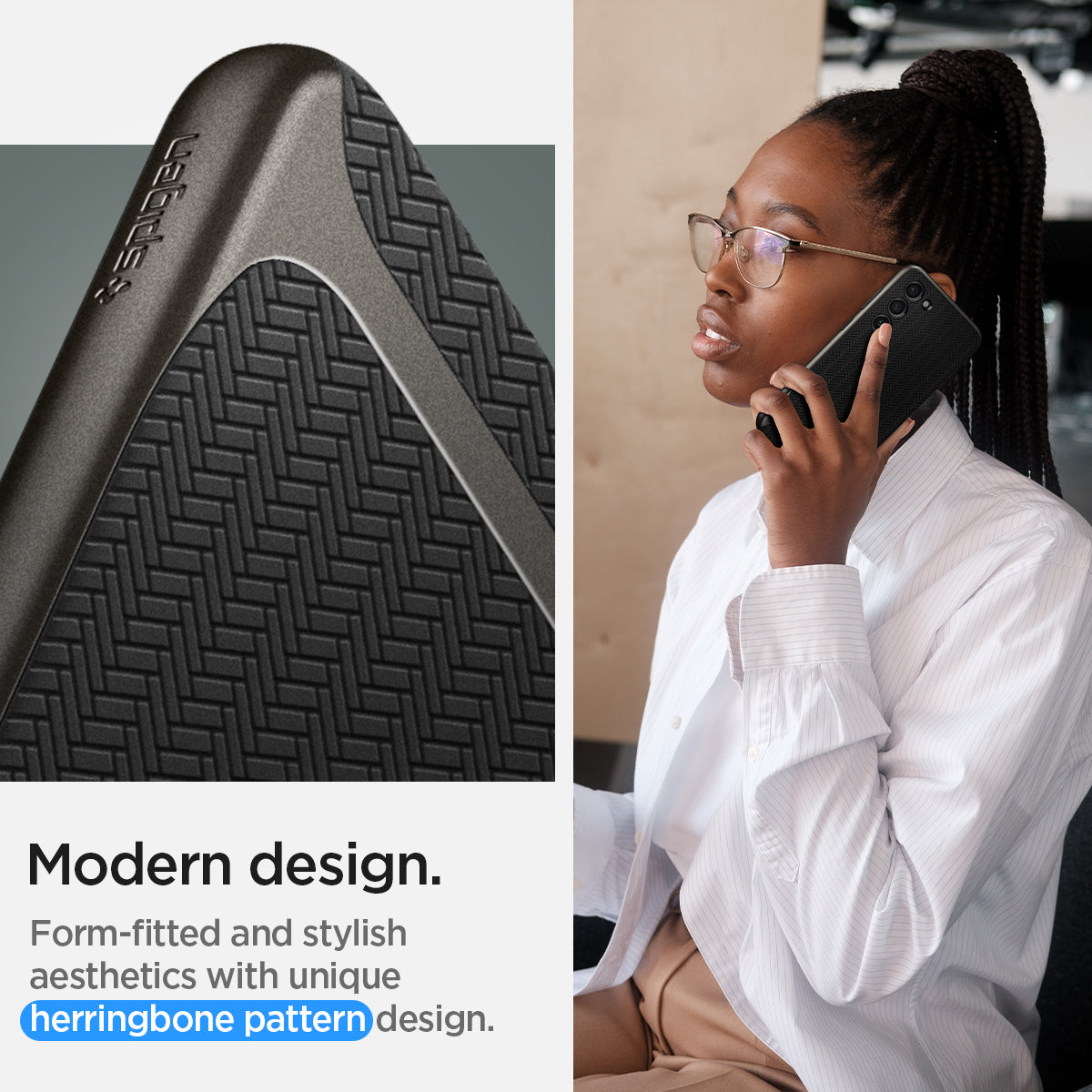 ACS05722 - Galaxy S23 Case Neo Hybrid in gunmetal modern design. Form fitted and stylish aesthetics with unique herringbone pattern design.