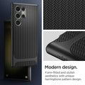 ACS05626 - Galaxy S23 Ultra Case Neo Hybrid in black modern design. Form fitted and stylish aesthetics with unique herringbone pattern design.