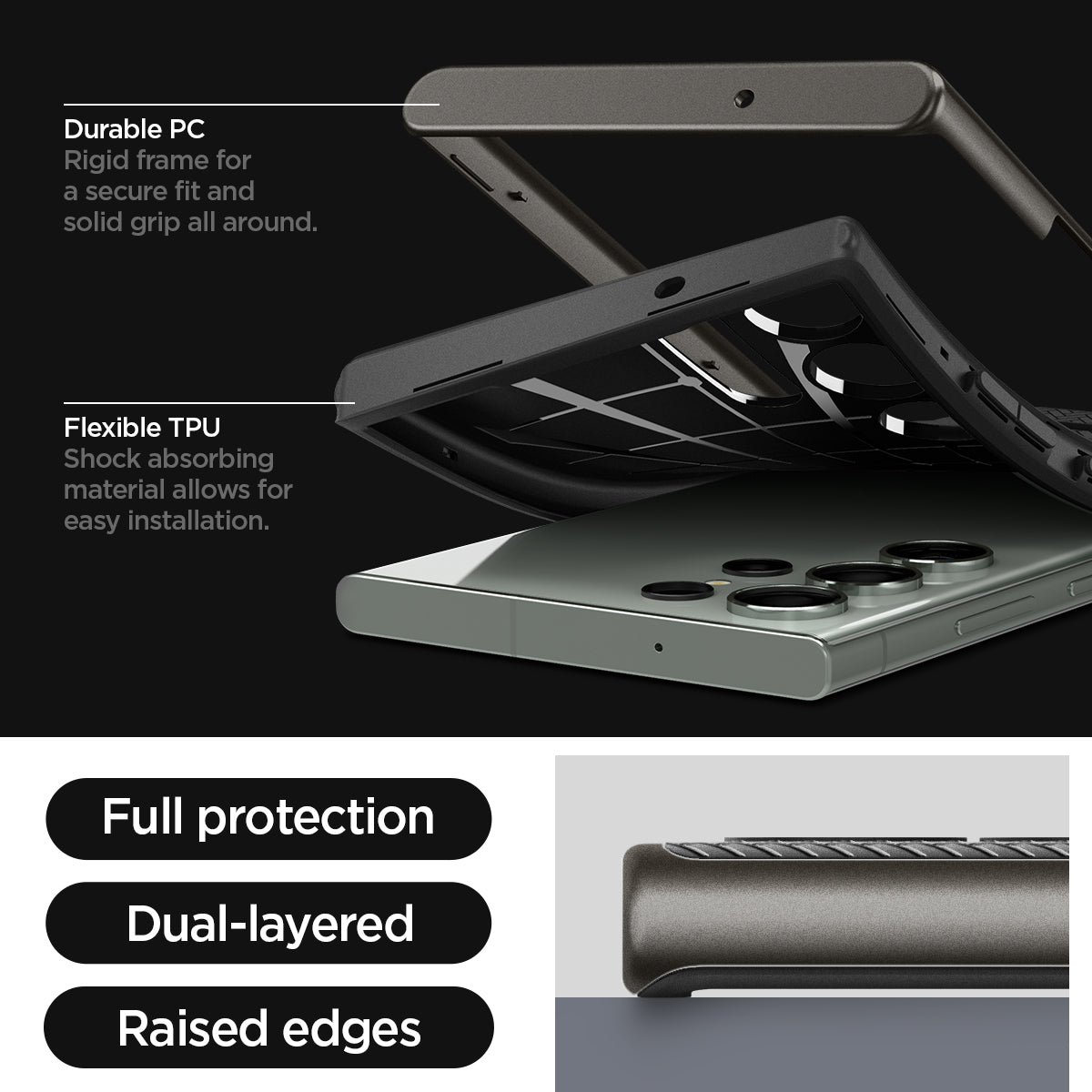 ACS05627 - Galaxy S23 Ultra Case Neo Hybrid in gunmetal durable PC. Rigid frame for a secure fit and solid grip all around. Flexible TPU. Shock absorbing material allows for easy installation. Full protection. Dual layered. Raised edges.