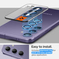 AGL07443 - Galaxy S24 Optik Pro EZ Fit Lens Protector in Violet showing the easy to install. Includes alignment tray for quick and  easy guided glass application