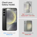 AGL07444 - Galaxy S24 Optik Pro EZ Fit Lens Protector in Yellow showing the compatibility. Only compatibility with Galaxy S24 and not compatible with Galaxy S24+ | S24 Ultra and Galaxy S23