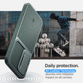 ACS07364 - Galaxy S24 Case Optik Armor in Abyss Green showing the daily protection. Air Cushion Technology absorbs and mitigates impact on all corners