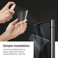 AFL07492 - Galaxy S24 Ultra Neo Flex in Transparency showing the simple installation. Use the included tools to spray, align and remove excess liquid for clean fit
