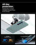 ACS09060 - Galaxy S25 Plus Case Parallax (MagFit) in Sage Green showing the all day protection. Airbag-like corners mitigate impact from drops. Ultimate durability proven. 48