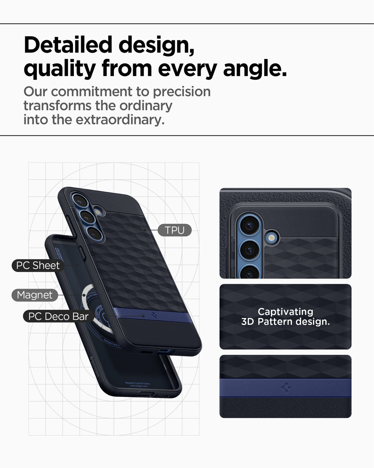 ACS09061 - Galaxy S25 Plus Case Parallax (MagFit) in Navy Violet showing the detailed design, quality from every angle. Our commitment to precision transforms the ordinary into the extraordinary. TPU, PC Sheet, Magnet and PC Decor Bar with captivating 3D pattern design