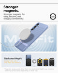ACS09059 - Galaxy S25 Plus Case Parallax (MagFit) in Purple-ish showing the stronger magnets for easy, securer, and snappy connectivity. Dedicated Magfit made for galaxy S25 series. *Magnetic accessories other than the dedicated Magfit may interfere with the camera lens depending on their size