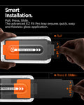 AGL09410 - Galaxy S25 Edge GLAS.tR EZ Fit Pro showing the smart installation. Pull, Press, Slide. The advanced EZ Fit Pro tray ensures quick, easy and flawless glass application