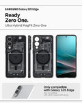 ACS09415 - Galaxy S25 Edge Case Ultra Hybrid Zero One in Zero One Black showing the compatibility only with Galaxy S25 Edge. Not compatible with other Galaxy S25 series