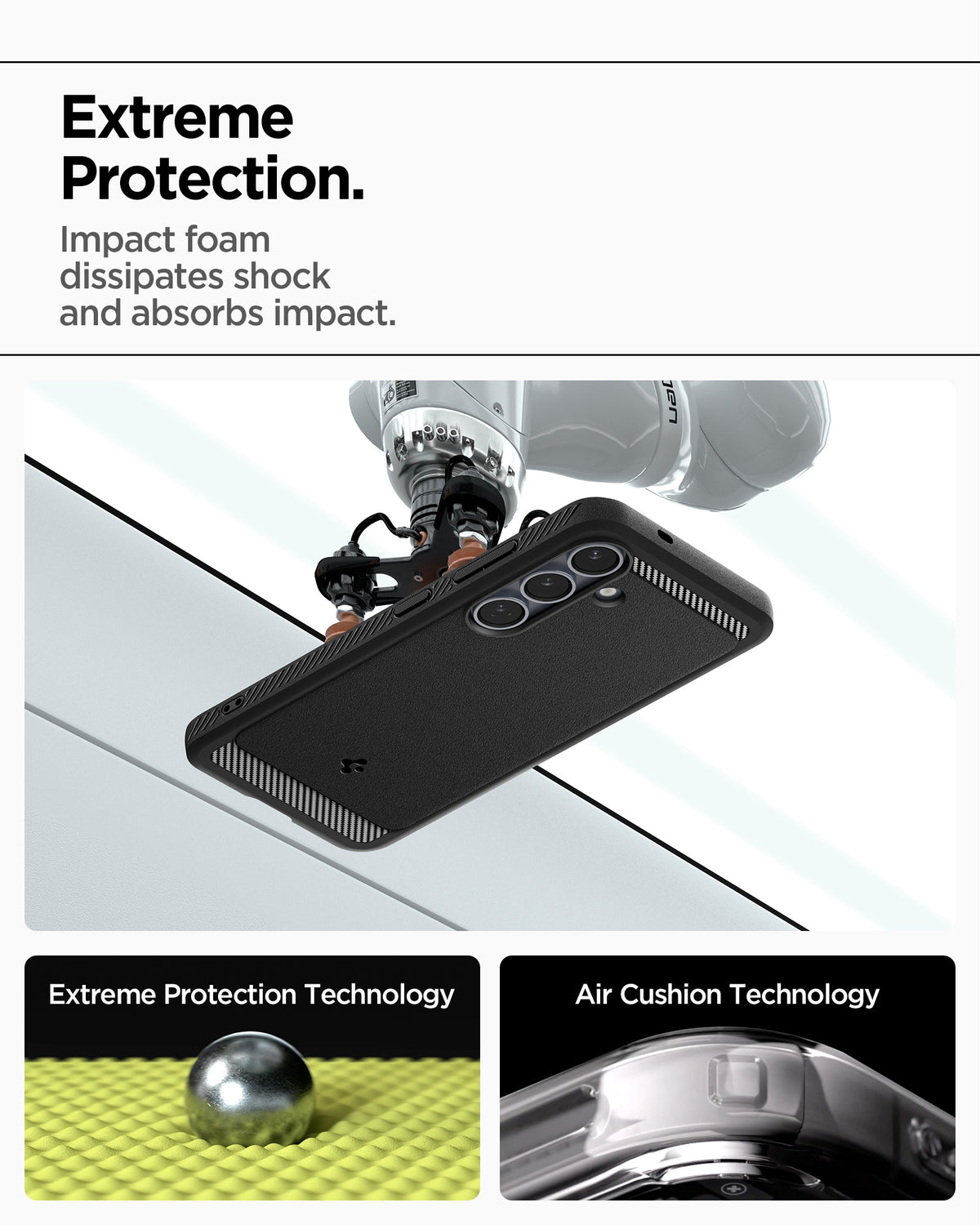 ACS08998 - Galaxy S25 Case Rugged Armor (MagFit) in Matte Black Extreme protection. Impact foam dissipates shock and absorbs impact. Extreme protection technology. Air cushion technology.
