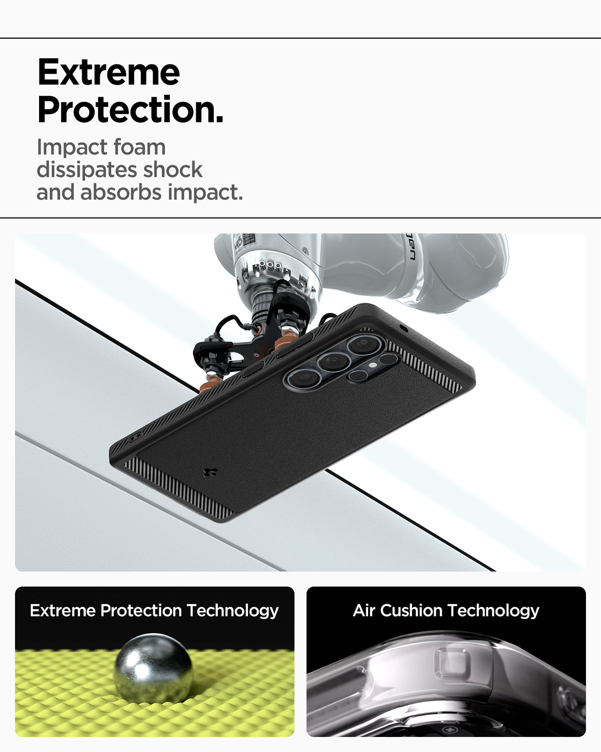 ACS08951 - Galaxy S25 Ultra Case Rugged Armor (MagFit) in Matte Black Extreme protection. Impact foam dissipates shock and absorbs impact. Extreme protection technology. Air cushion technology.