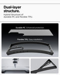 ACS08962 - Galaxy S25 Ultra Case Ultra Hybrid in Frost Black showing the dual-layer structure. Hybrid Structure of durable PC and flexible TPU. Durable PC Enhanced protection. Flexible TPU Easy installation