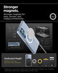 ACS08956 - Galaxy S25 Ultra Case Ultra Hybrid Metal Ring (MagFit) in Clear White showing the stronger magnets. Stronger magnets for easy, securer, and snappy connectivity. Magnetic accessories other than the dedicated Magfit may interfere wit the camera lens depending on their size