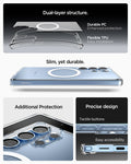 ACS08956 - Galaxy S25 Ultra Case Ultra Hybrid Metal Ring (MagFit) in Clear White showing the dual-layer structure. Made with durable PC enhanced protection and Flexible TPU easy installation. Slim, yet durable with additional protection. Precise design. tactile buttons and easy accessibility