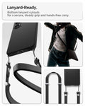ACS11055 - Galaxy S26 Liquid Air (Mag Fit) in Matte Black showing lanyard ready. Bottom lanyard cutouts for a secure steady grip and hands free carry