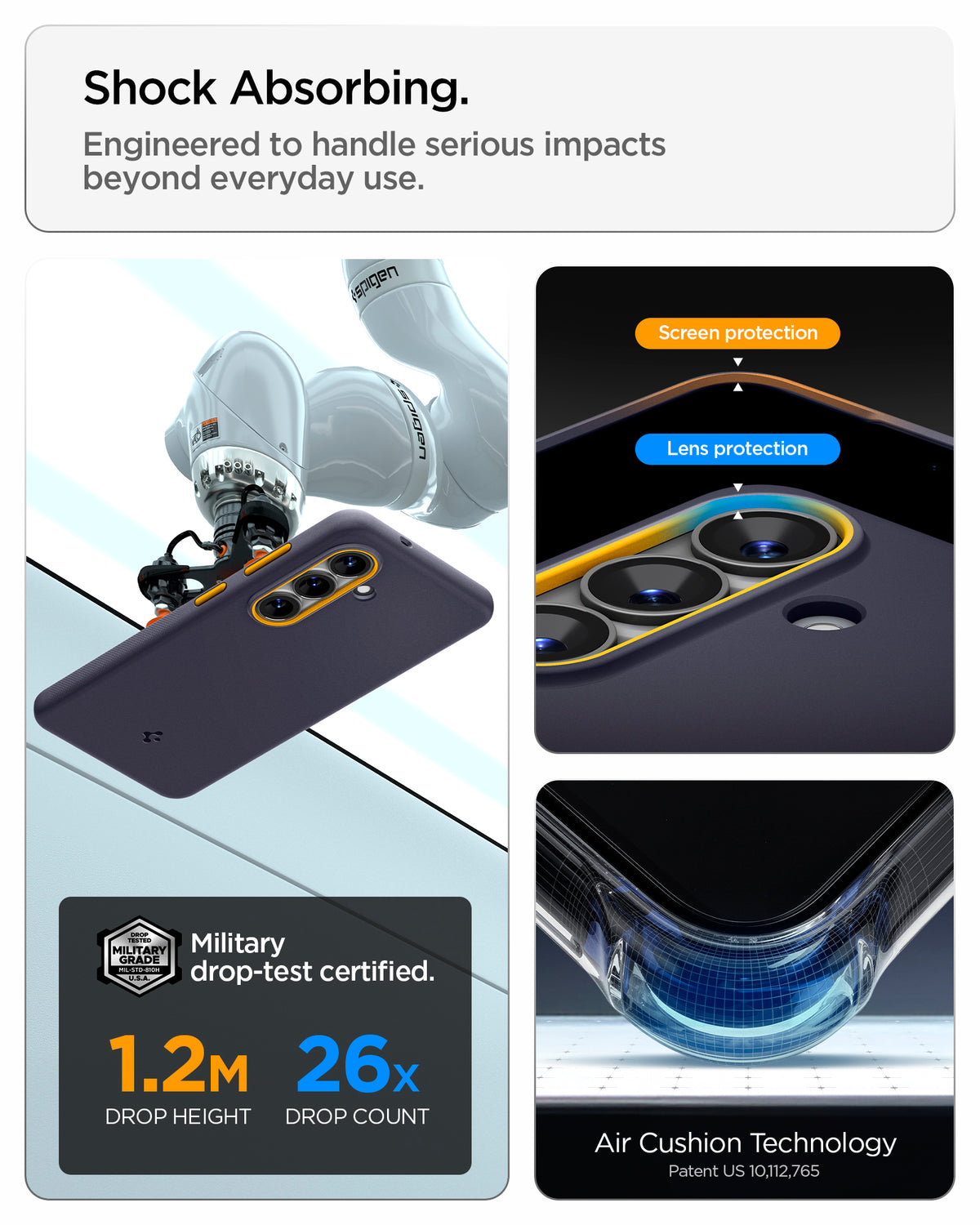 ACS11065 - Galaxy S26 Nano Pop (Mag Fit) in Blueberry Navy showing shock absorbing. engineered to handle serious impacts beyond everyday use