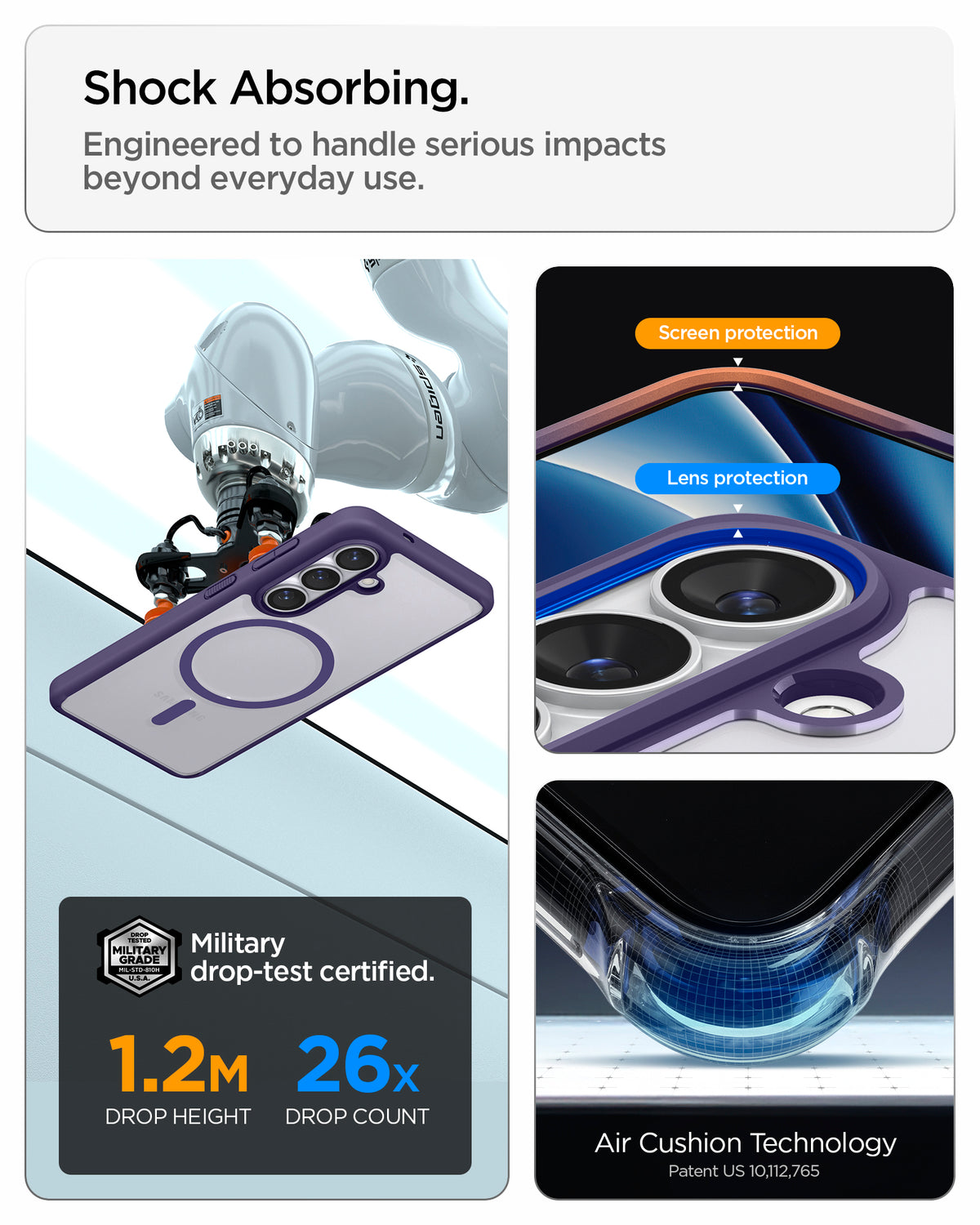 ACS11167 - Galaxy S26 Case Ultra Hybrid (Mag Fit) Deep Purple showing shock absorbing. engineered to handle serious impacts beyond everyday use