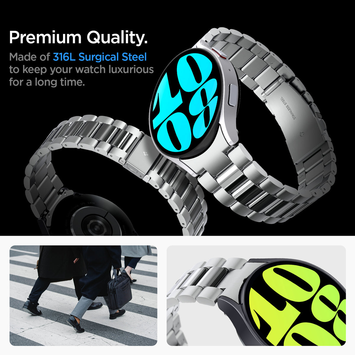 AMP06498 - Watch 6 (44mm) Modern Fit 316L Band in Silver premium quality. Made of 316L surgical steel to keep your watch luxurious for a long time.