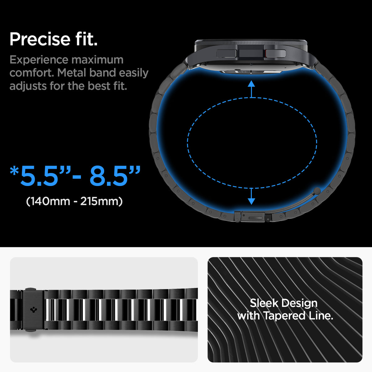 AMP06490 - Watch 6 Classic (47mm) Modern Fit 316L Band in Black precise fit. experience maximum comfort metal band easily adjusts for the best fit. 140mm-215mm. sleek design with tapered line.
