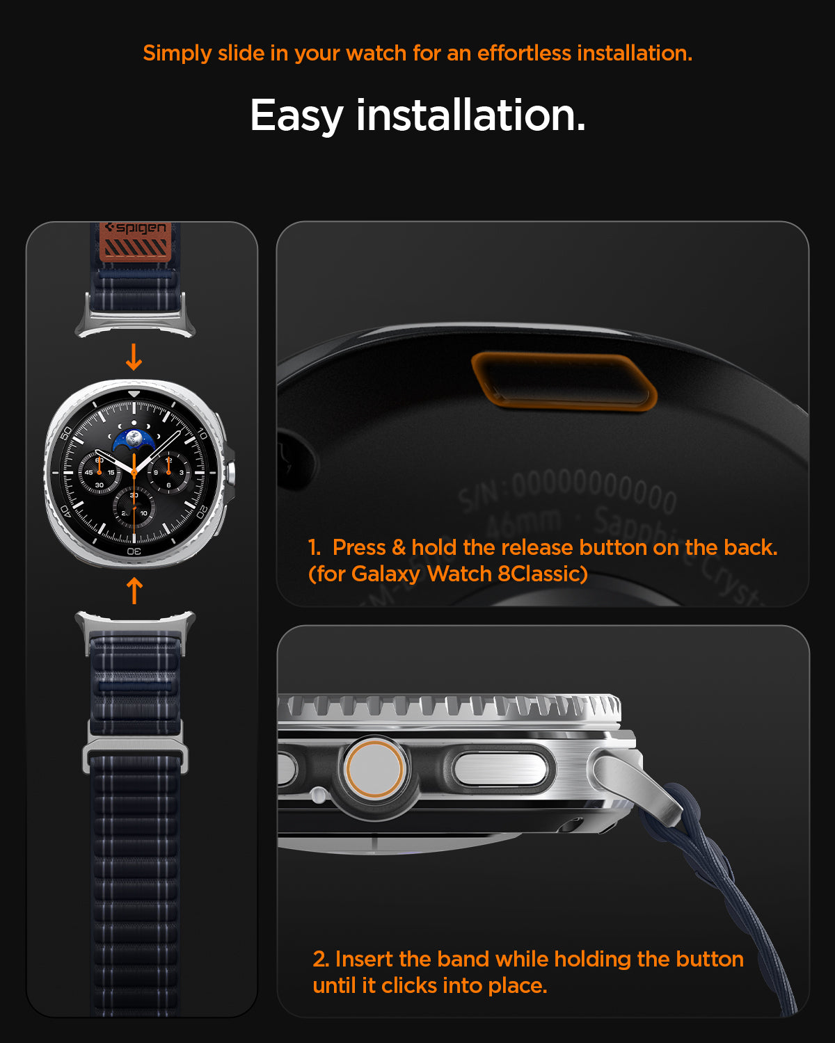 AMP10155 - SWi-9 Series WBF0 in navy showing simply slide in your watch for an effortless installation.