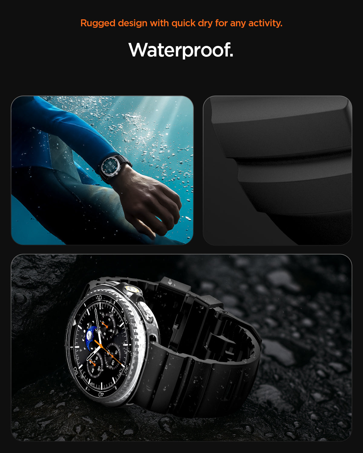 AMP10151 - Galaxy Watch 9 Series  WBS2 in black showing rugged design with quick dry for any activity