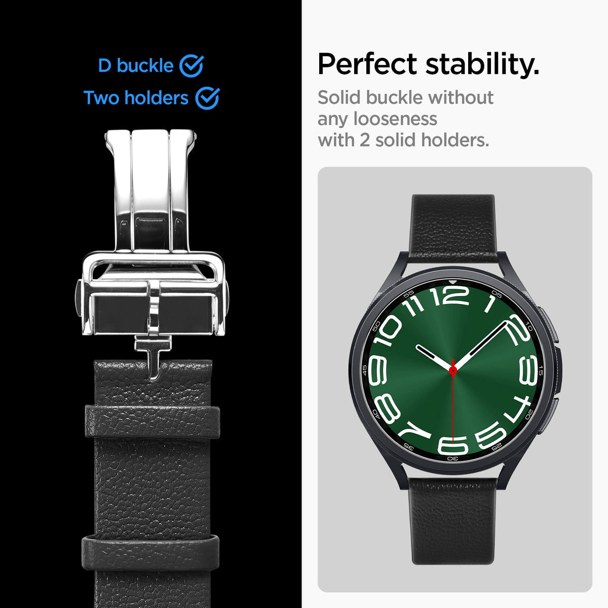 AMP06956 - Galaxy Watch Band Enzo (20mm) in black D buckle, Two holders. perfect stability. Solid buckle without any looseness with 2 solid holders.