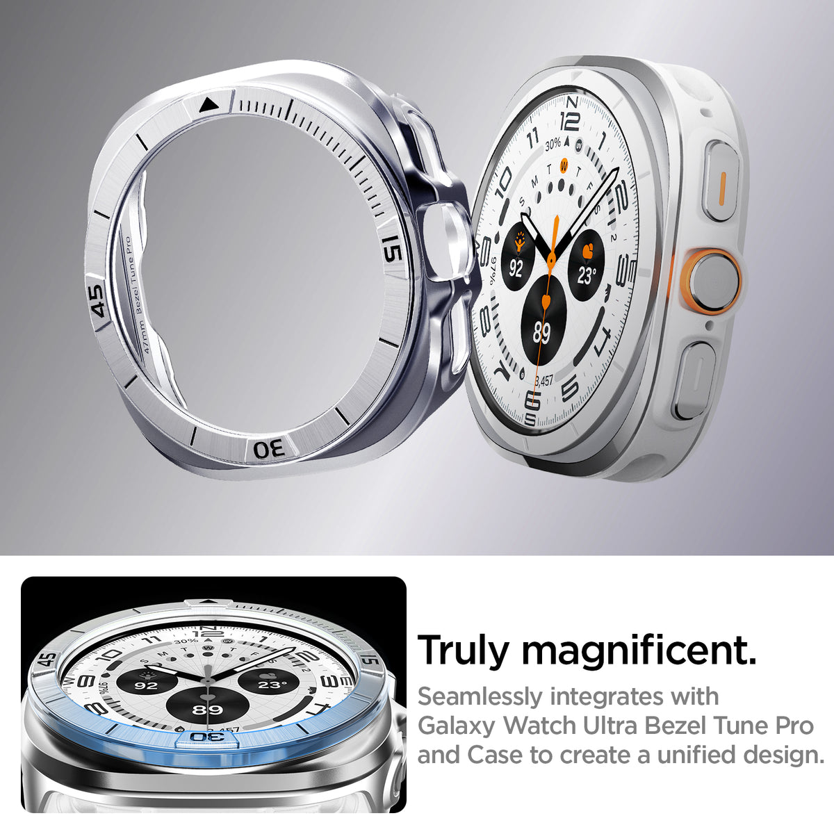 ACS08828 - Watch Ultra (47mm) Case Bezel Tune Pro in Silver truly magnificent. Seamlessly integrates with  galaxy watch7 bezel tune and case to create a unified design.