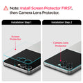 AGL09582 - Galaxy Z Flip 7 Screen Protector EZ Fit GLAS.tR showing the installation process. Install screen protector first and then the camera lens protector.