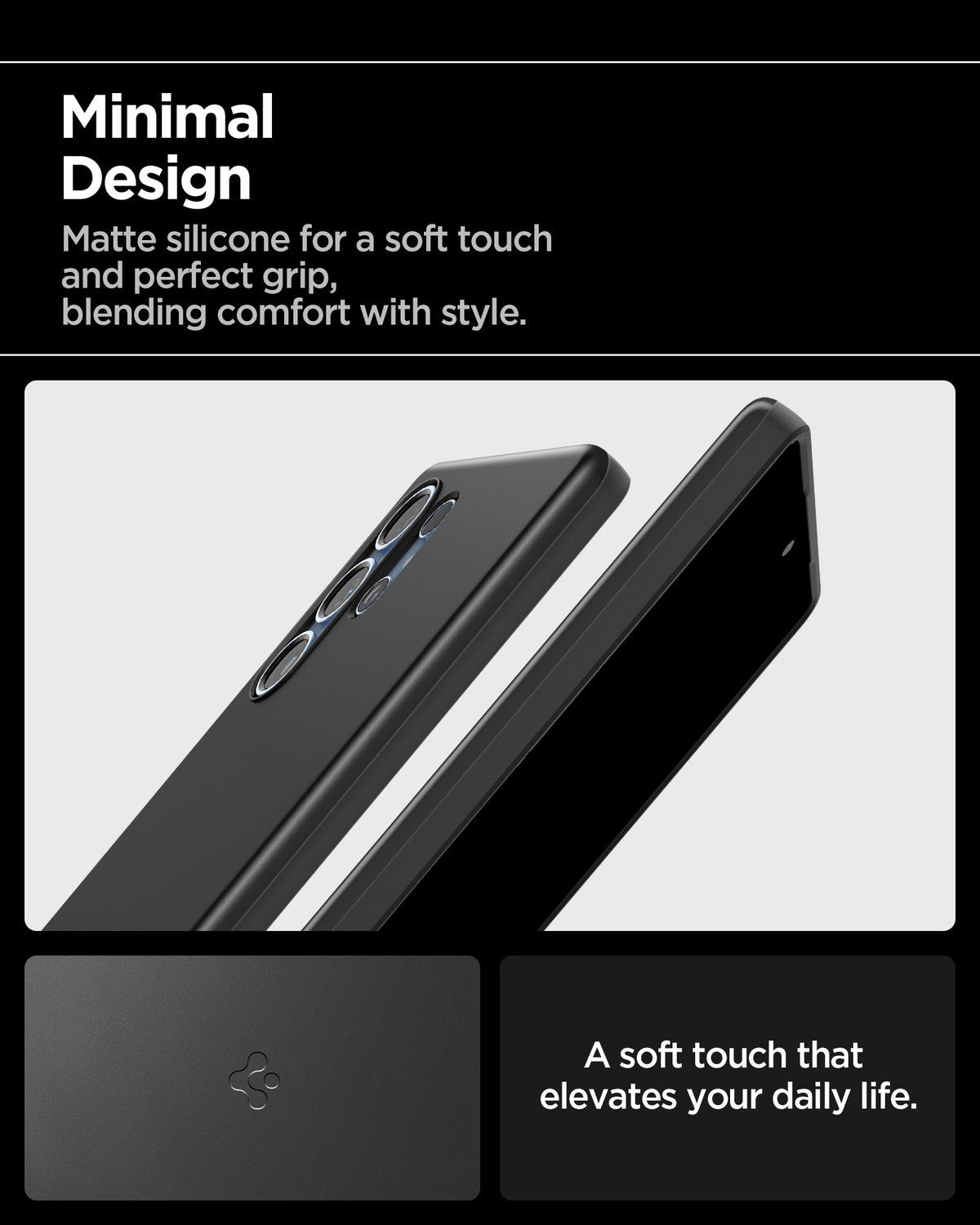 ACS08946 - Galaxy S25 Ultra Case Thin Fit (MagFit) in Black showing the  minimal design. Matte silicone for a soft touch and perfect grip, blending comfort with style. A soft touch that elevates your daily life